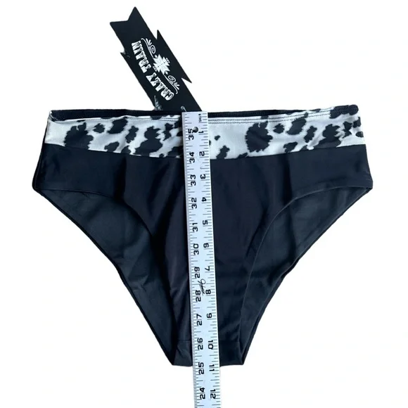 CRAZY TRAIN Cattle Boss Swimsuit Bottom NWT Western Cowprint Black Size Small - Picture 3 of 3